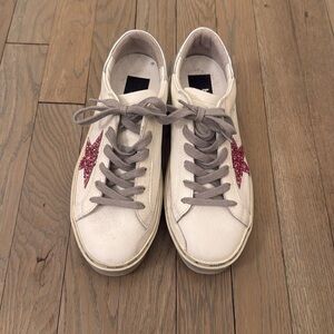 Golden Goose White and Pink Sneakers